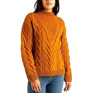 A New Day Mustard Gold Chunky Oversized Cable Knit Sweater Size Small